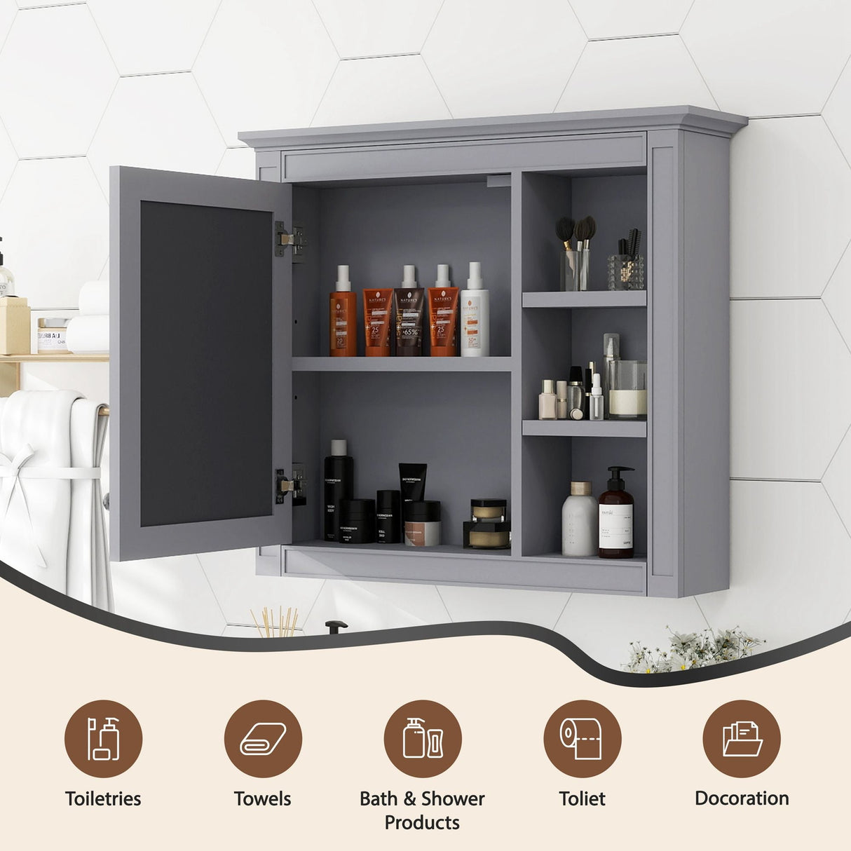 Wall Mounted Medicine Cabinet With Mirror And 3 Open Shelves