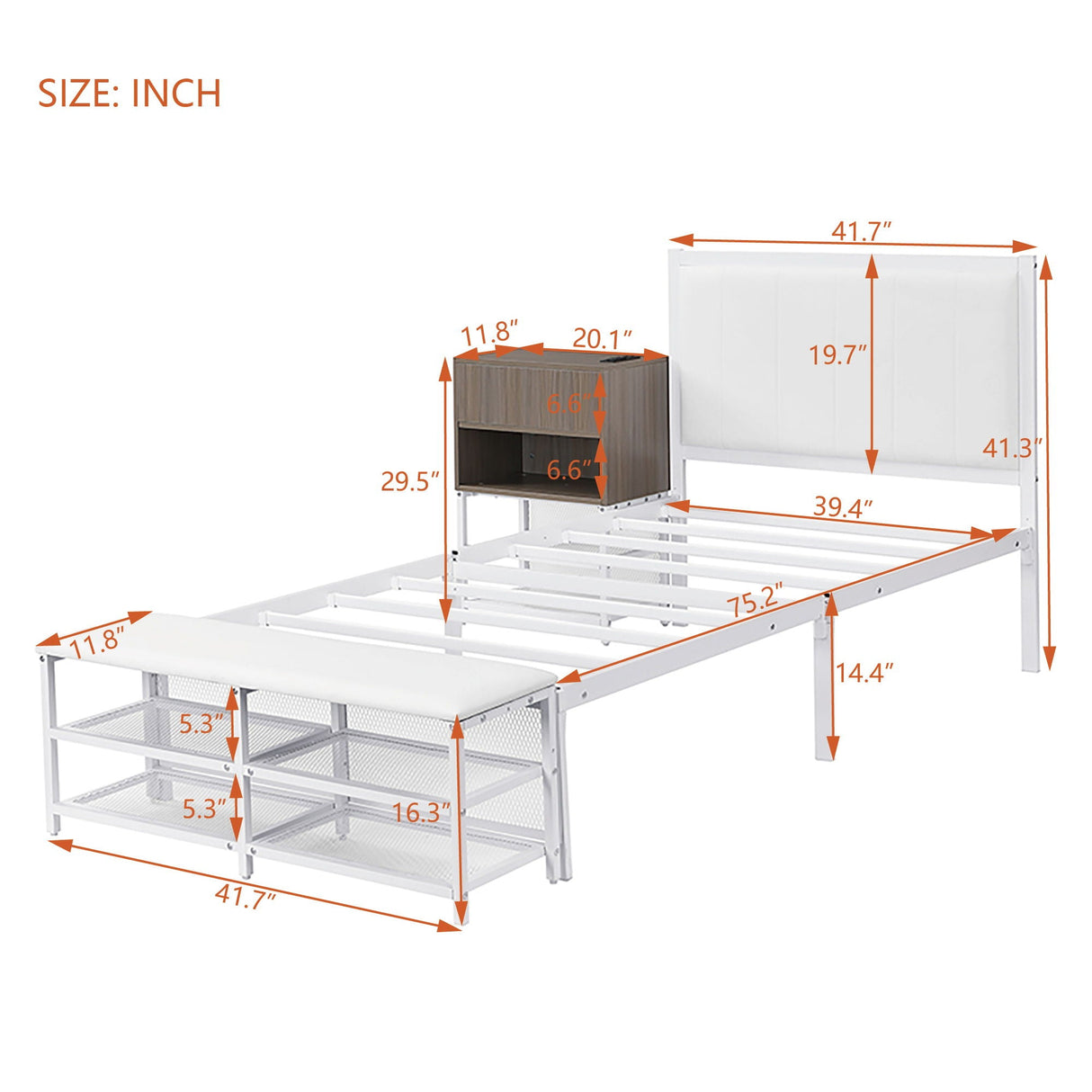 Platform Bed With 2 Tier Storage Shelves, Storage Cabinet