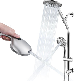 High Pressure Dual Shower Head Set - 26 Inch Tool-Free Adjustable Slide Bar,10 Spray Settings and Handheld.