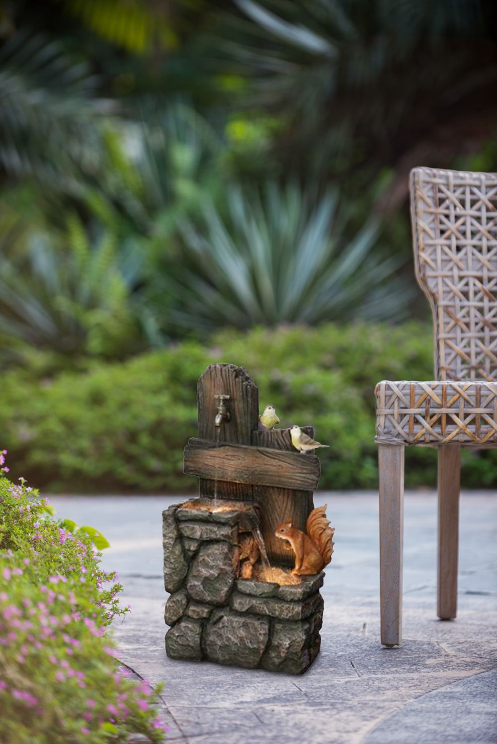 Decorative Two Tiered Water Fountain With Woodland Animal Design
