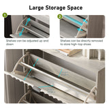 Shoe Cabinet With 2 Flip Drawers, Fluted Shoe Storage Cabinet For Entryway, Free Standing Shoe Storage Organizer With Wave Doors For Heels, Boots, Slippers In Hallway, Living Room - Gray