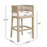 Wood And Rattan Upholstered Arm Bar Stools, Set of 2