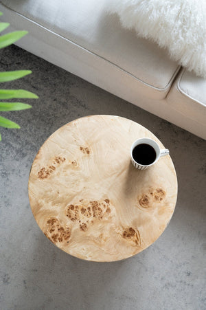 20x20x24 Burl Wood Brown Cylinder Side Table
