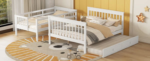 Bunk Bed With Twin Size Trundle, Storage And Guard Rail For Bedroom