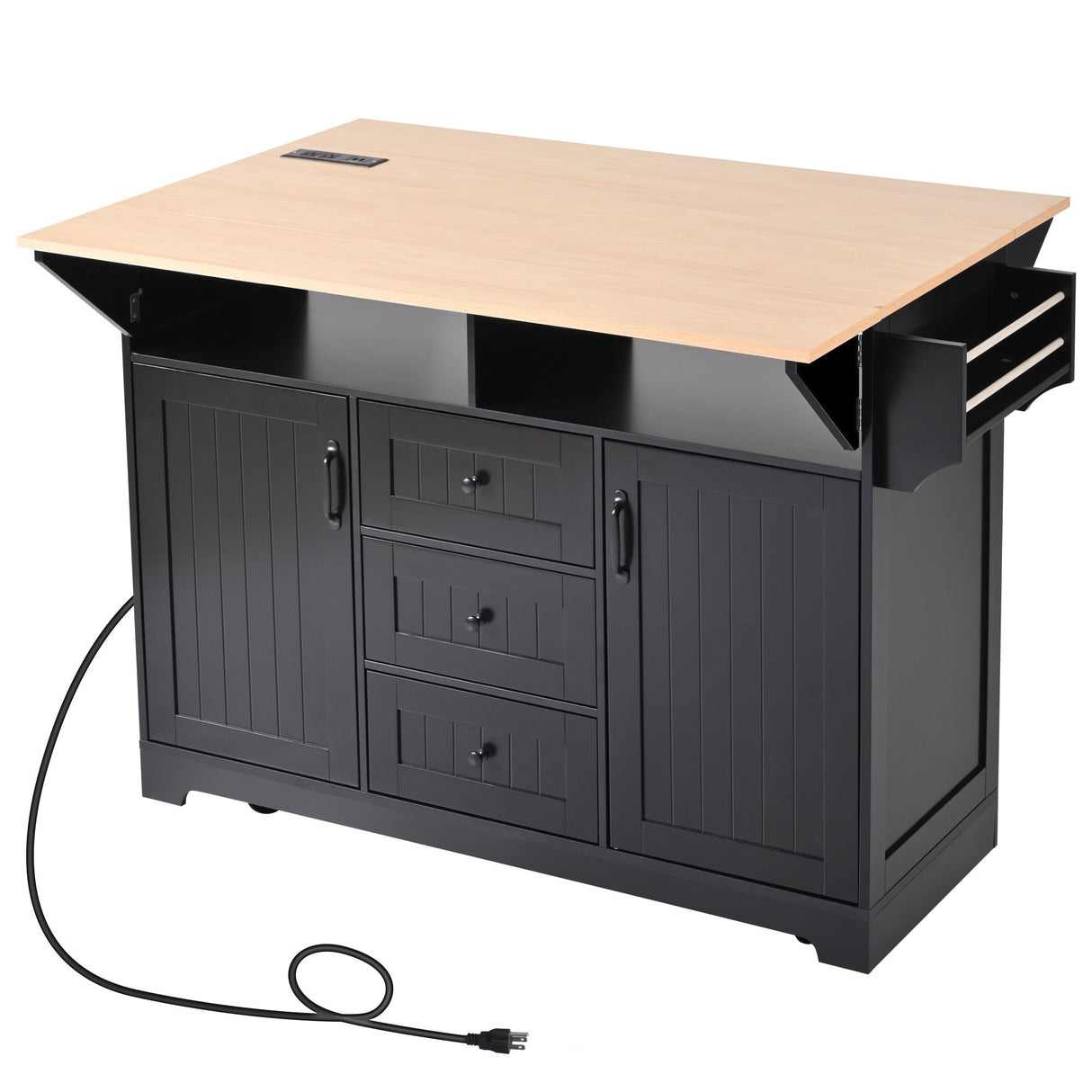K&K 55.7'' Large Kitchen Island with 2 Drop Leaf