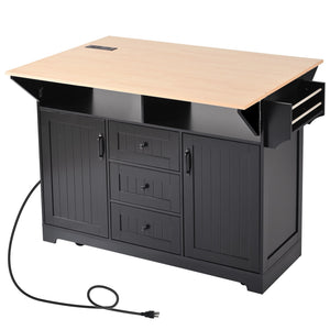 K&K 55.7'' Large Kitchen Island with 2 Drop Leaf