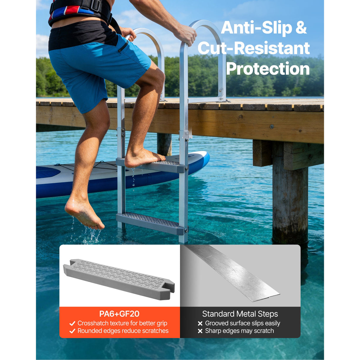 Removable Dock Ladder, 5 Steps, Aluminum Alloy Pontoon Boat Swim Ladder