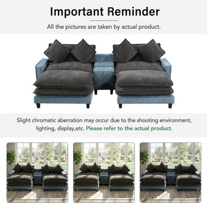 Sectional Sofa With Removable Ottomans, USB Ports, Cup Holders & Storage - Gray / Light Blue