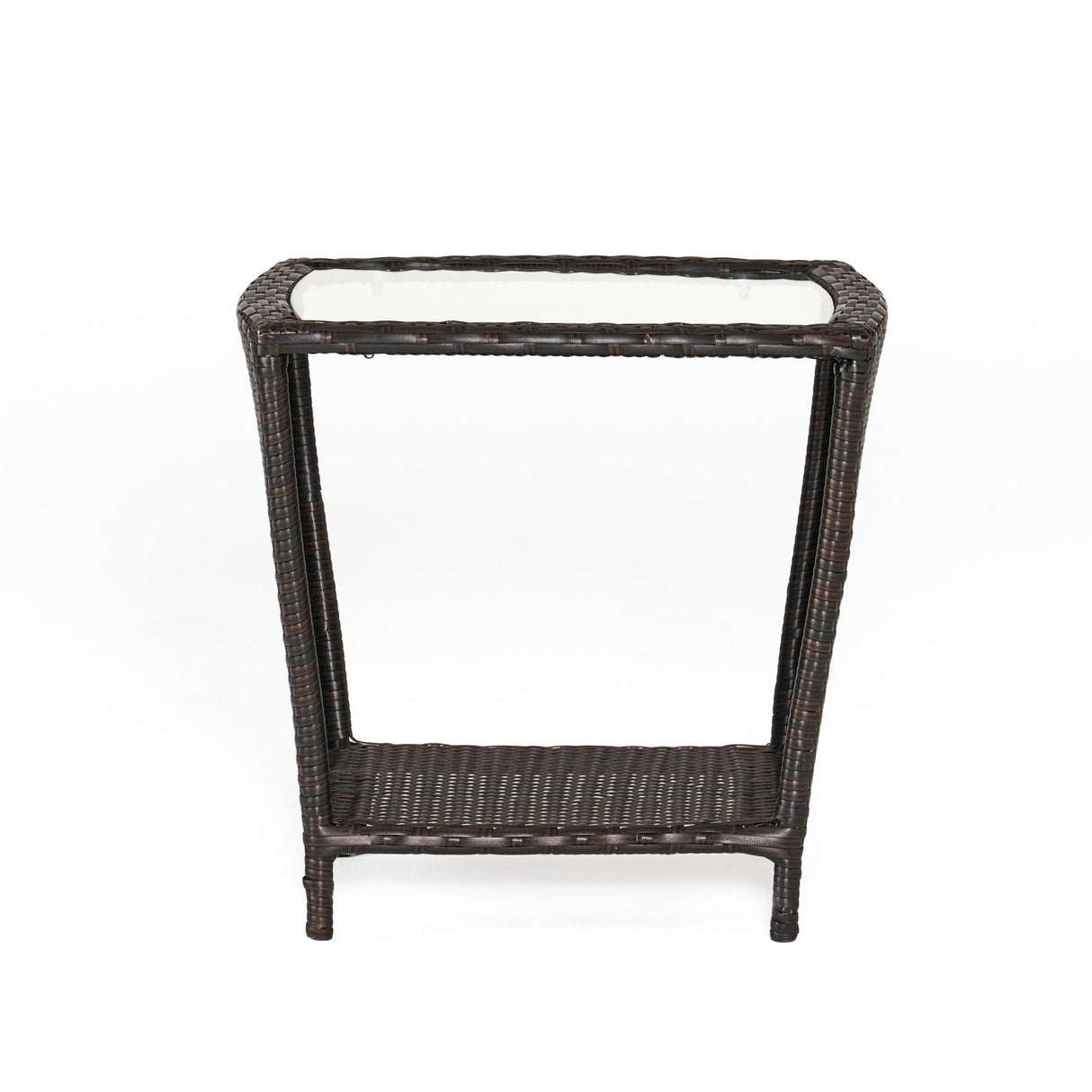 Trenton Outdoor Side Table with Glass Top - Brown Rattan