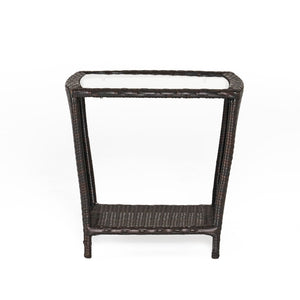 Trenton Outdoor Side Table with Glass Top - Brown Rattan