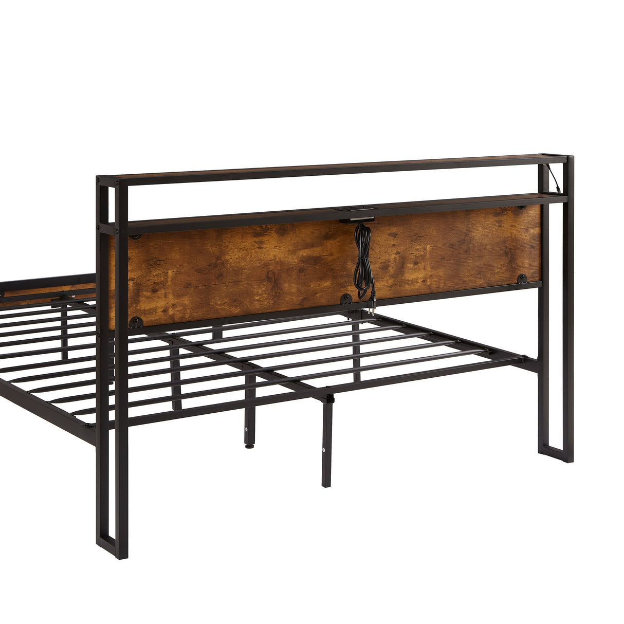 Modern King Size Metal Platform Bed Frame with Wooden Headboard
