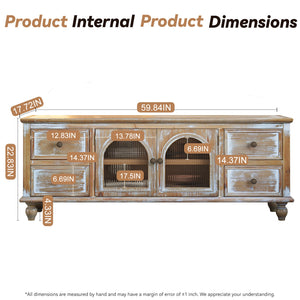 60" Farmhouse TV Stand with 4 Drawers & Glass Doors