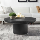 35.98inch Round Coffee Table with Cylindrical Leg, Black