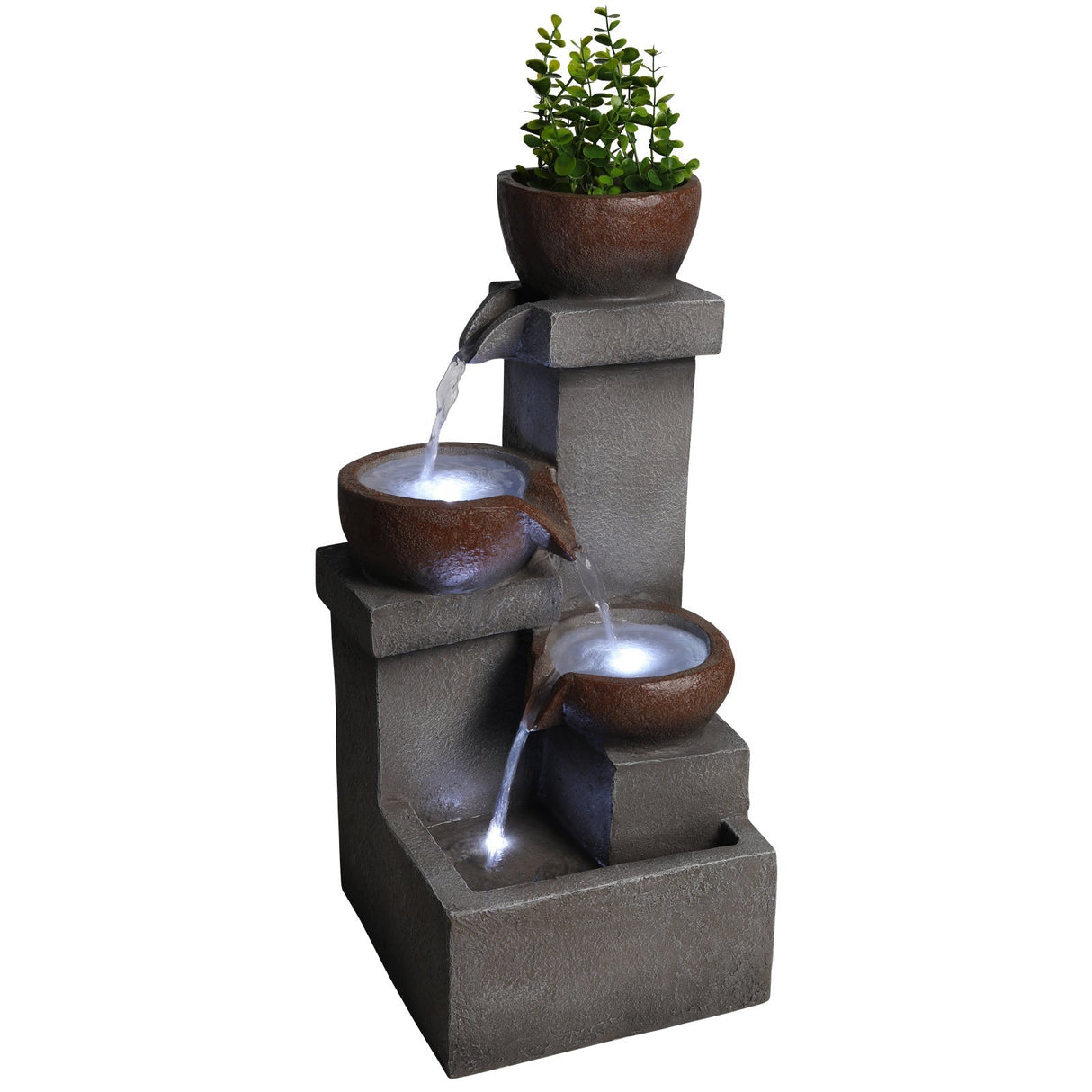 Outdoor Water Fountain Tiered Cascading Jar Waterfall Resin Garden Patio Decor with LED Lights