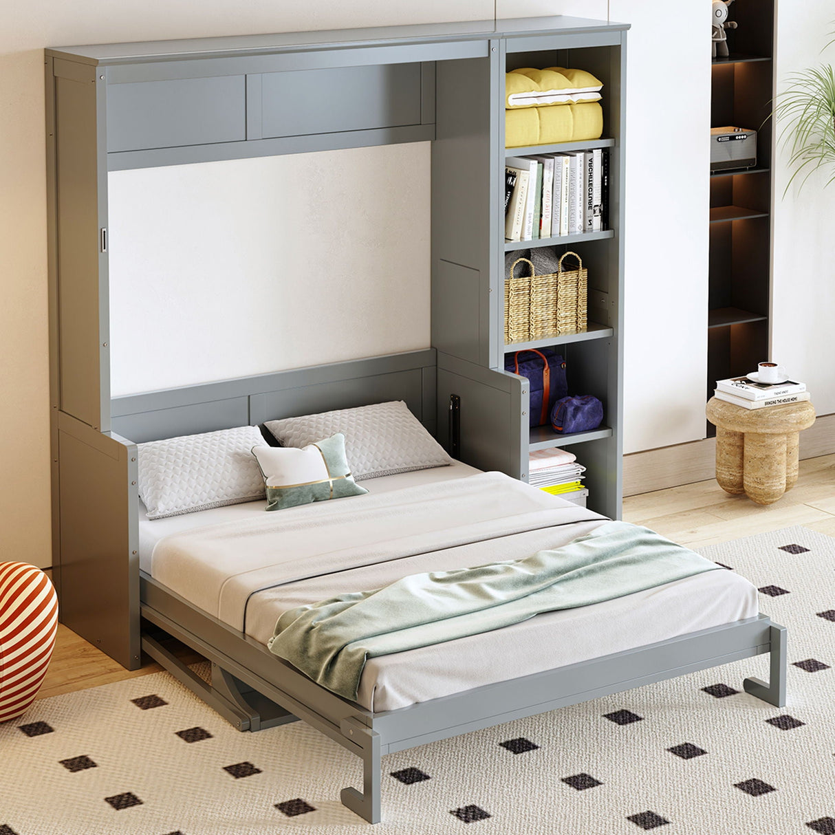 Sturdy Murphy Bed With Desk And Bookshelf