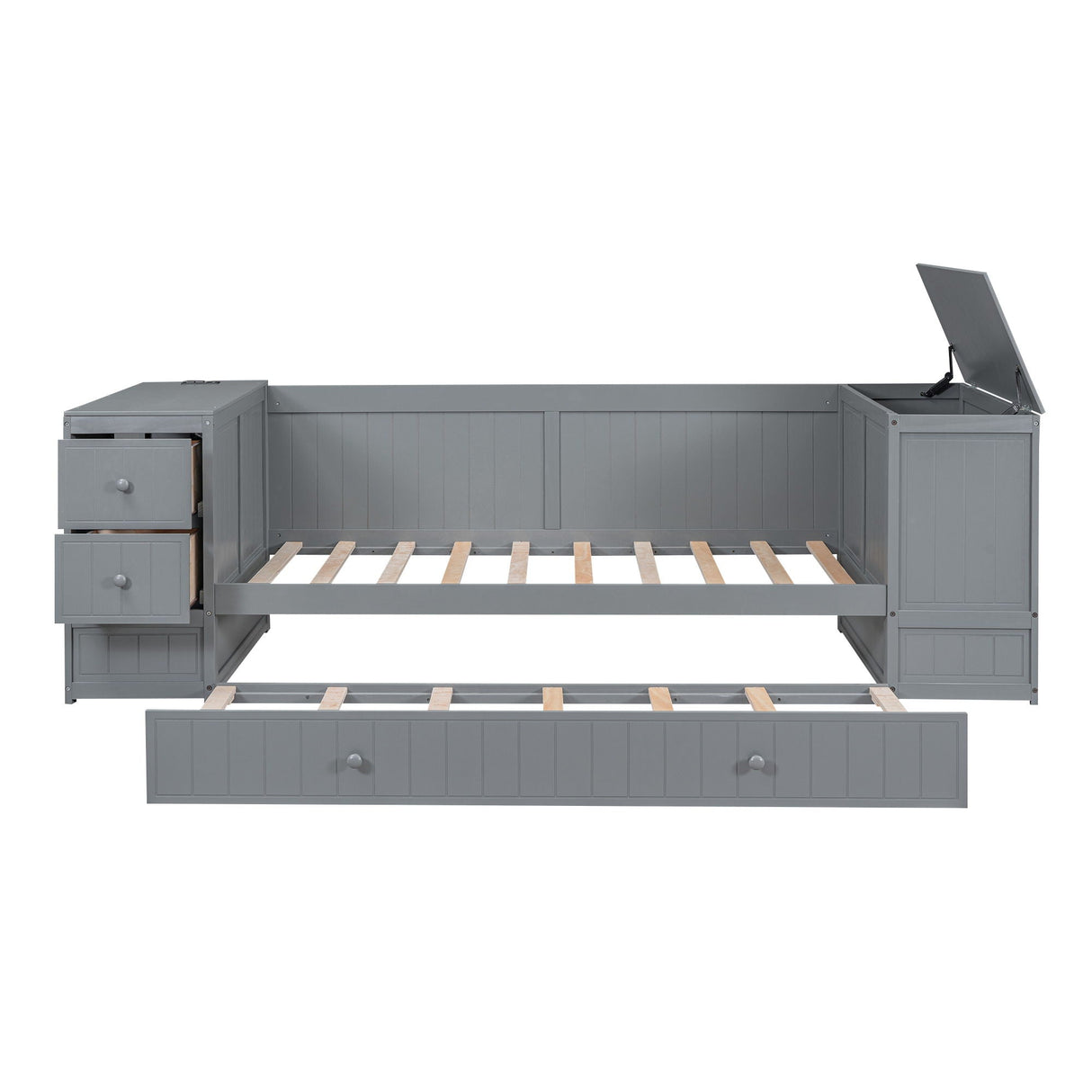 Daybed With Storage Arms, Trundle And Charging Station