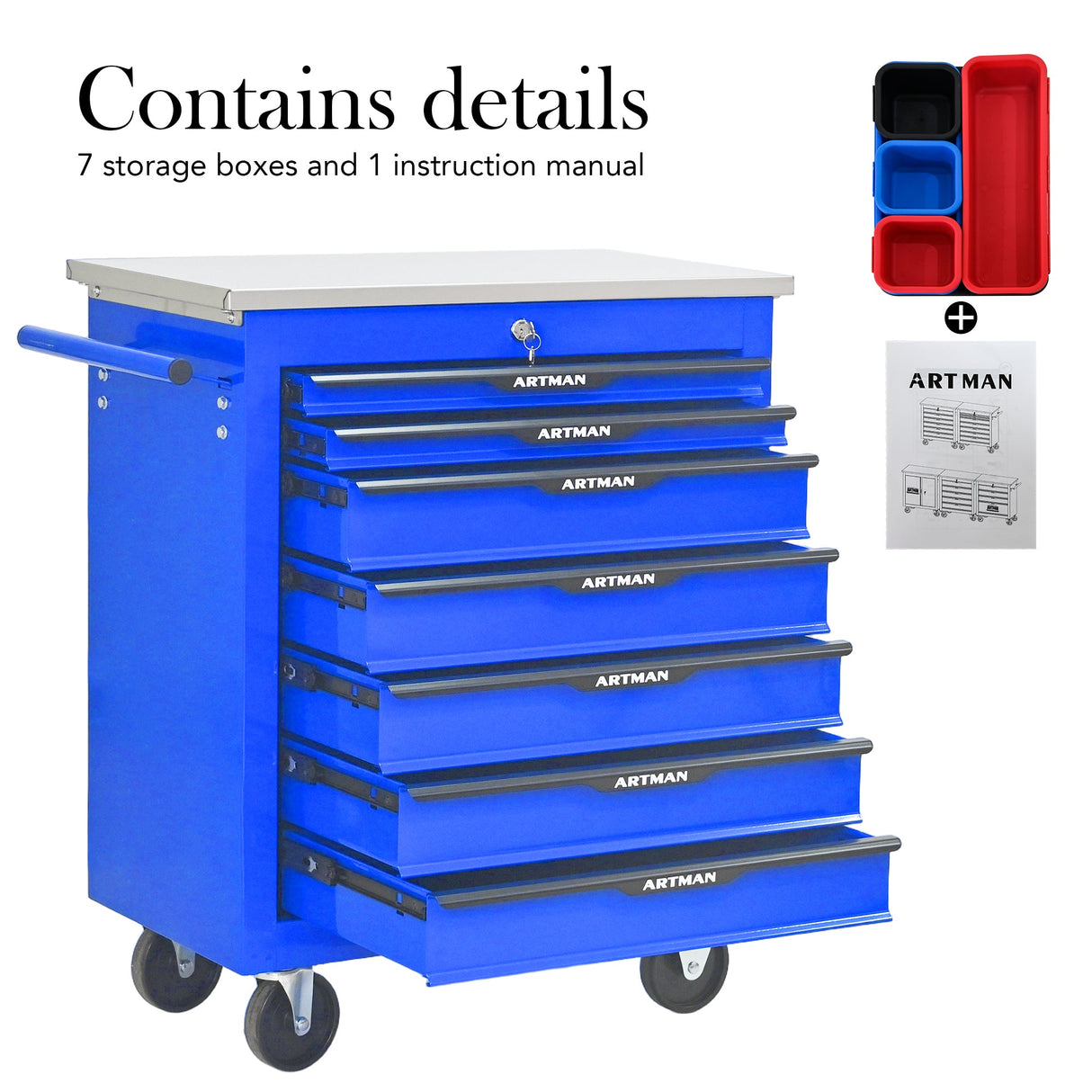7 Drawers Multifunctional Tool Cart with Wheels