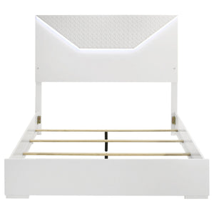 Ives Queen Panel Bed LED Headboard White High Gloss