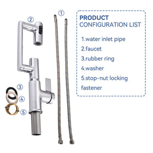 Bathroom Sink Faucet With Spray Function And Temperature Display, Anti Skid Switch, 360 Degree Rotary
