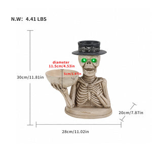 Halloween Skeleton Figurine with Storage Bowl & Candle Holder