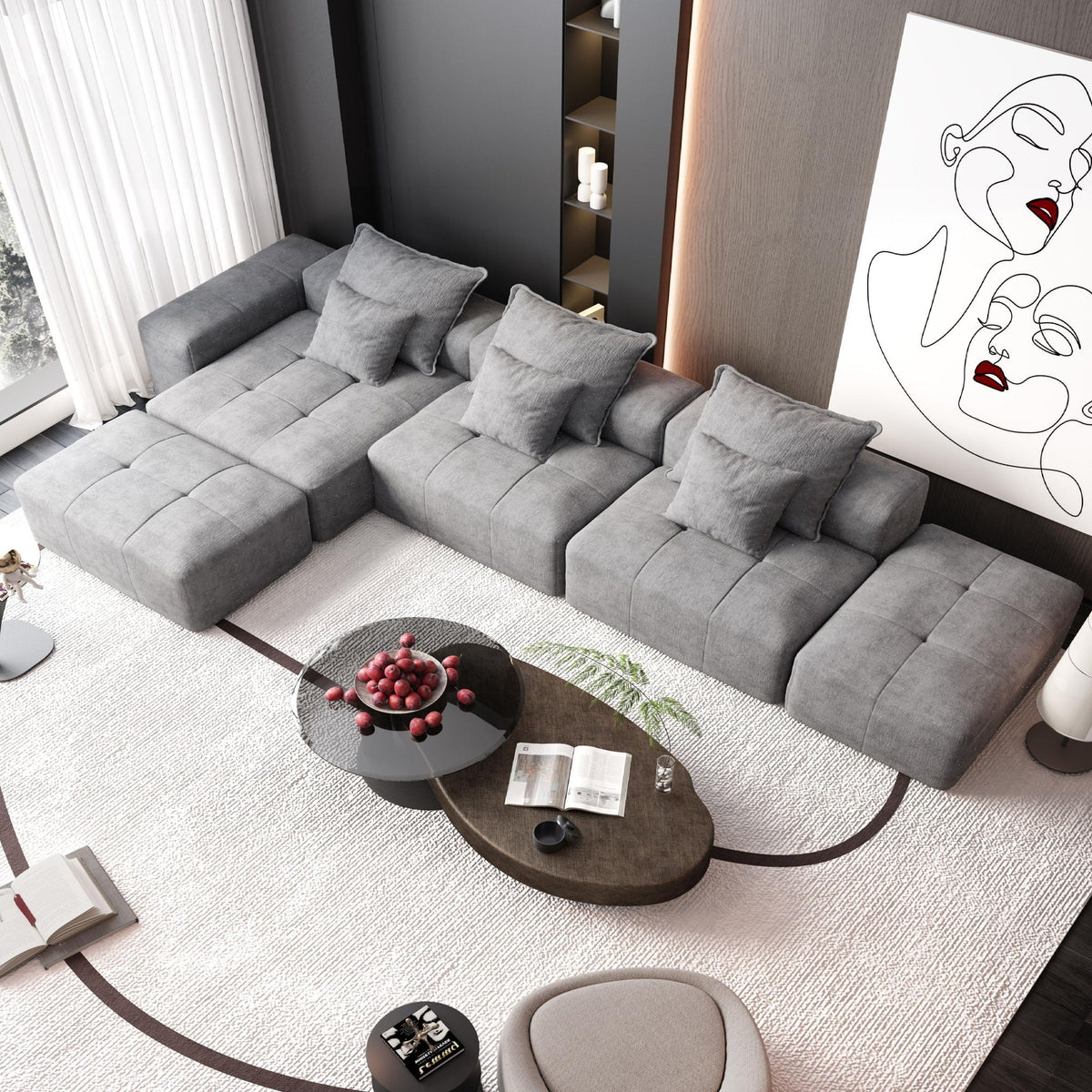 Modern Oversized Modular Sectional Sofa with Pillows - Multiple Colors
