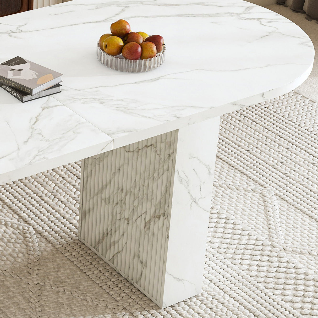Oval Dining Table With Wood Strip Base