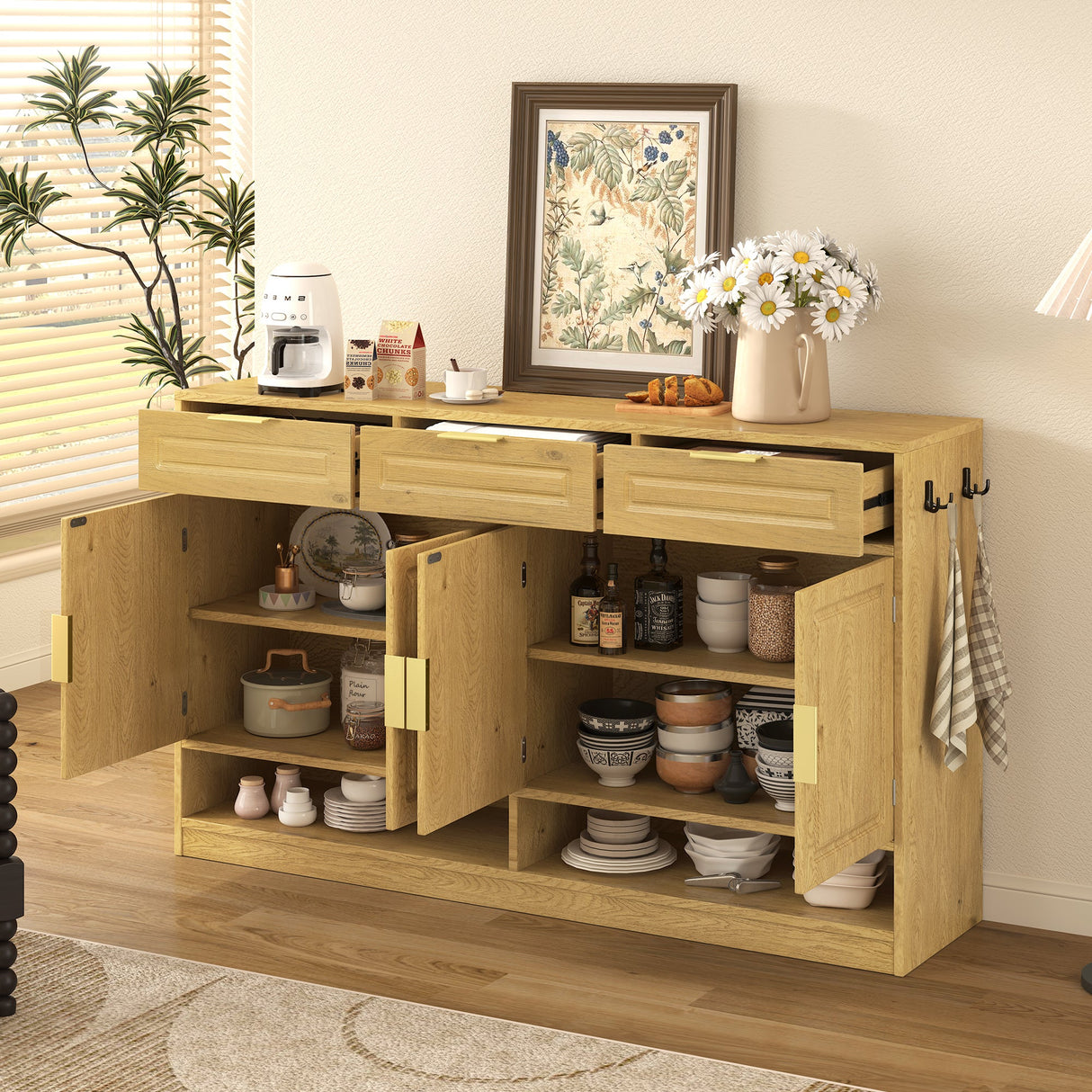 U-Style Farmhouse Sideboard with 3 Drawers & 4 Doors
