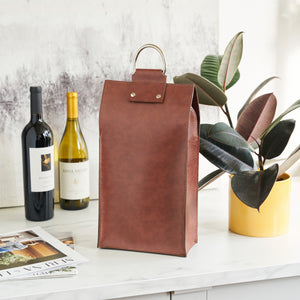 Brown-faux-leather-double-bottle-wine-tote-by-viski®-Gift-Giving