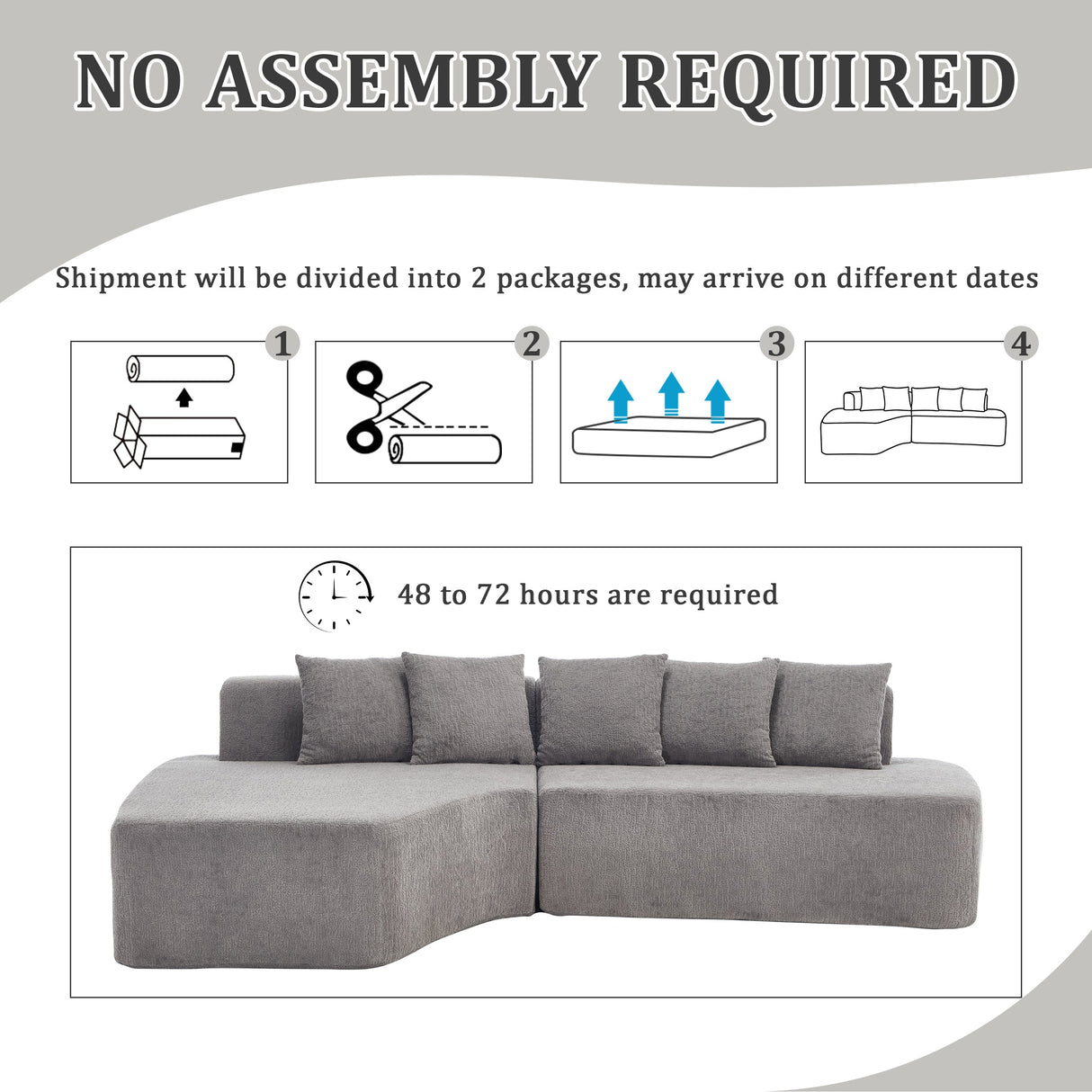 Compression Sectional Couch with Comfy Chaise