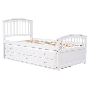 Platform Storage Bed Solid Wood Bed With 6 Drawers