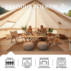 4 Season Bell Tent 9.8 FT Beige Waterproof Glamping Yurt Tent