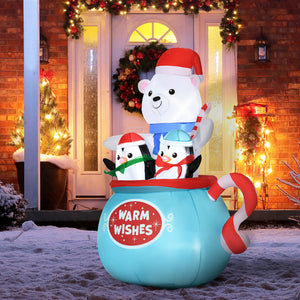 Outsunny 5ft Christmas Inflatable Outdoor Decoration Blessed Polar Bear and Penguins in the Cup