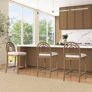 27" Upholstered Counter Stool Set of 2 with Arched Wood Back