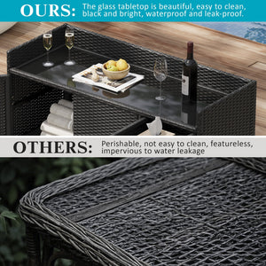 K&K 47.5"W Wicker Outdoor Storage Cabinet with Tempered Glass Desktop