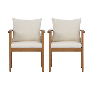 Outdoor Dining Chairs Set of 2 with Acacia Wood and Washable Cushions