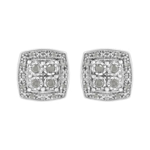 .925 Sterling Silver 1/4 cttw Round Cut Diamond Square Shape Milgrain Stud Earrings (I-J Color, I3 Clarity)