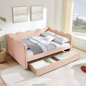 Full Size Cozy Gingham Daybed with Two Storage Drawers