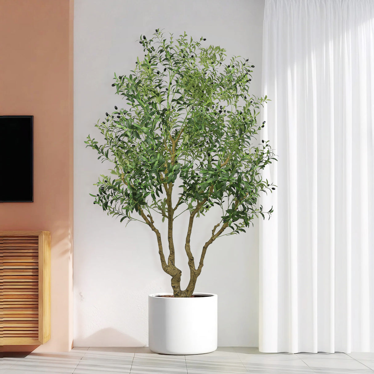 8FT Tall Artificial Olive Tree - Large Faux Potted Tree