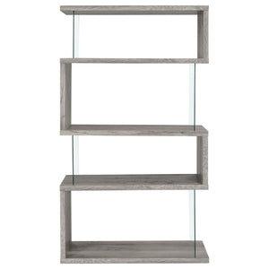 Emelle 63-inch 4-shelf Glass Panel Bookshelf Grey Driftwood
