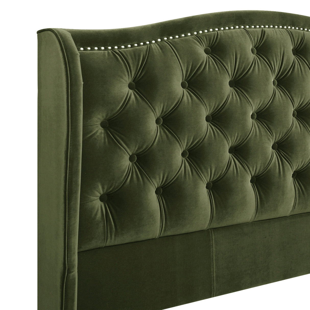 Marcella Upholstered Shelter Headboard Bed Set, Queen, Olive Green Performance Velvet