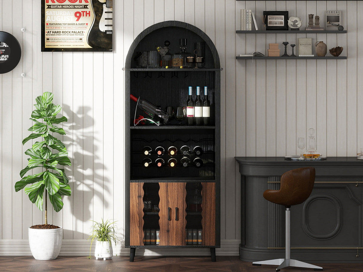 71' Farmhouse Arched Wine Bar Cabinet