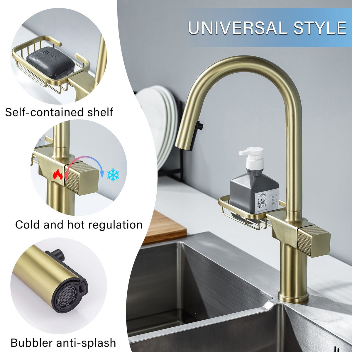 Cincosky - High Arc Pull Down Kitchen Faucet, Single Hole