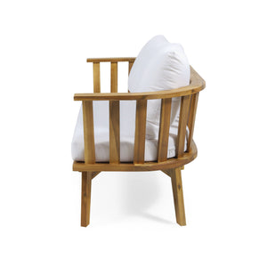 2-Person Outdoor Acacia Wood Patio Seating Group with Cushions and Coffee Table