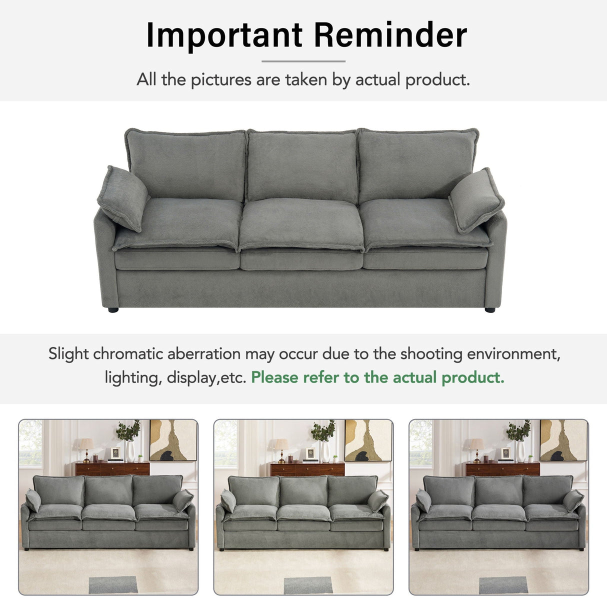 Modern Sofa Set With Double Layer Cushion And Side Storage Pockets