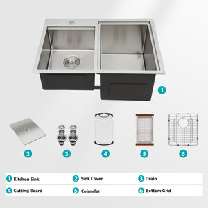 Outdoor Double Bowl Drop In Sink With Workstation - Brushed Nickel