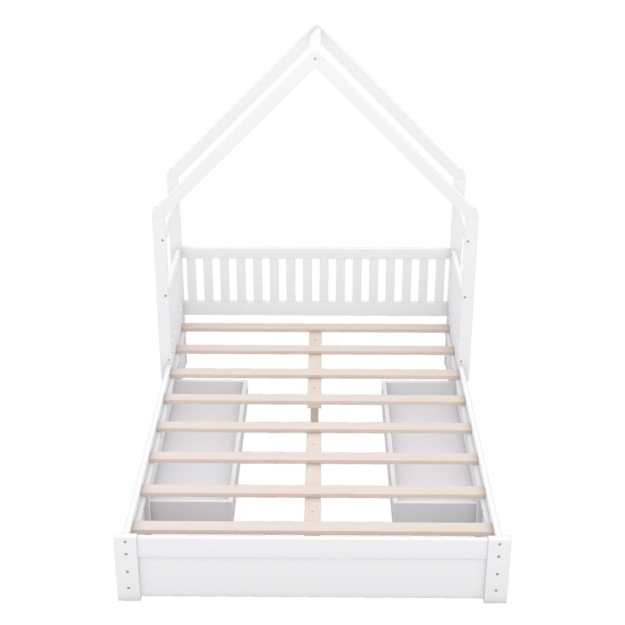 House Style Platform Bed With Guardrail And 2 Drawers