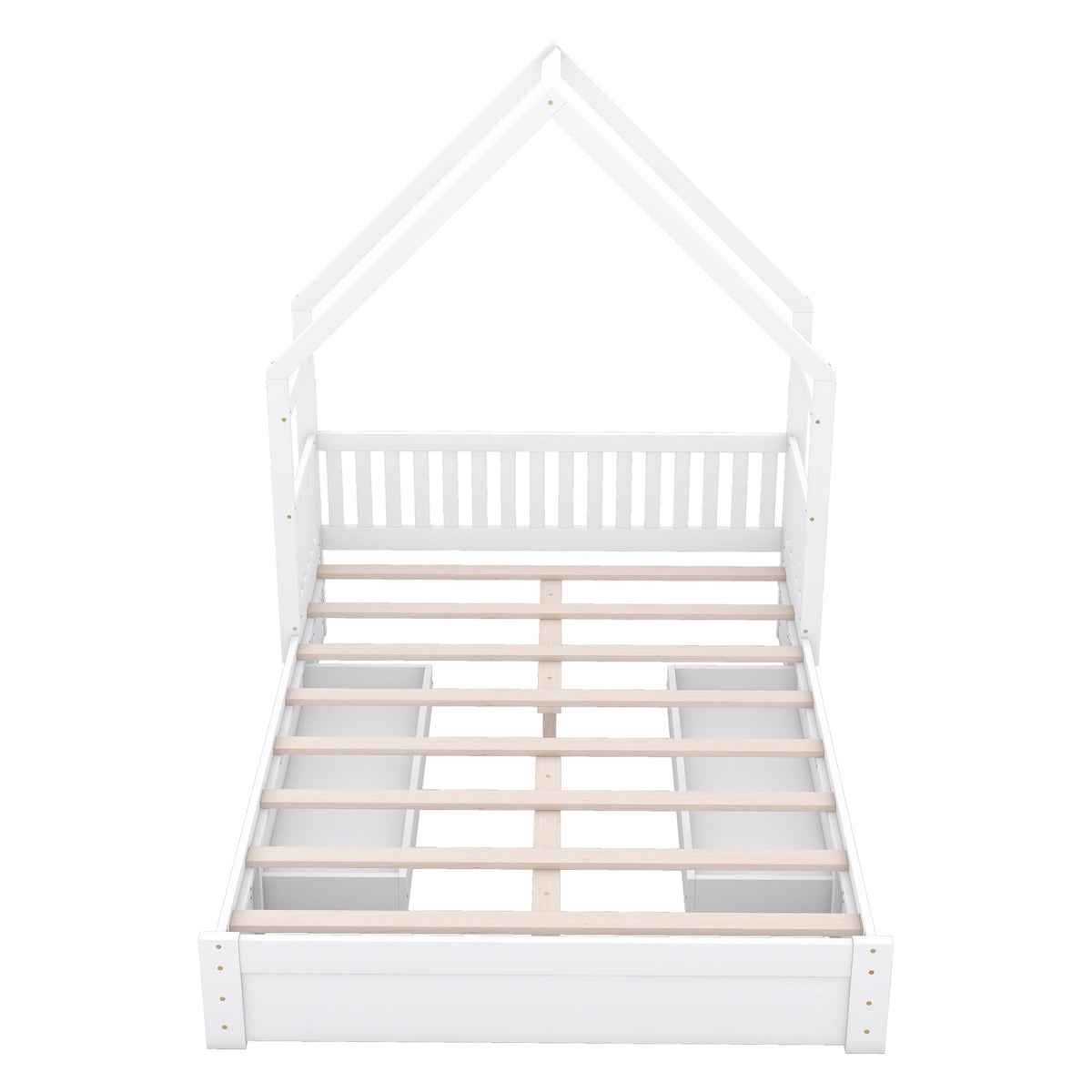Queen Storage Platform Bed with Guardrail and 2 Drawers - White or Light Brown