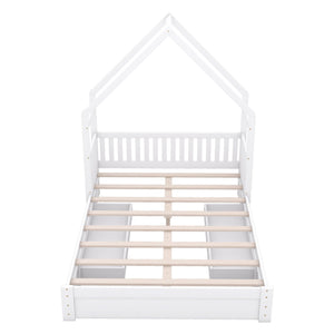 Queen Storage Platform Bed with Guardrail and 2 Drawers - White or Light Brown