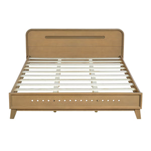 Pine Solid Wood Queen Size Bed, Rustic Yellow