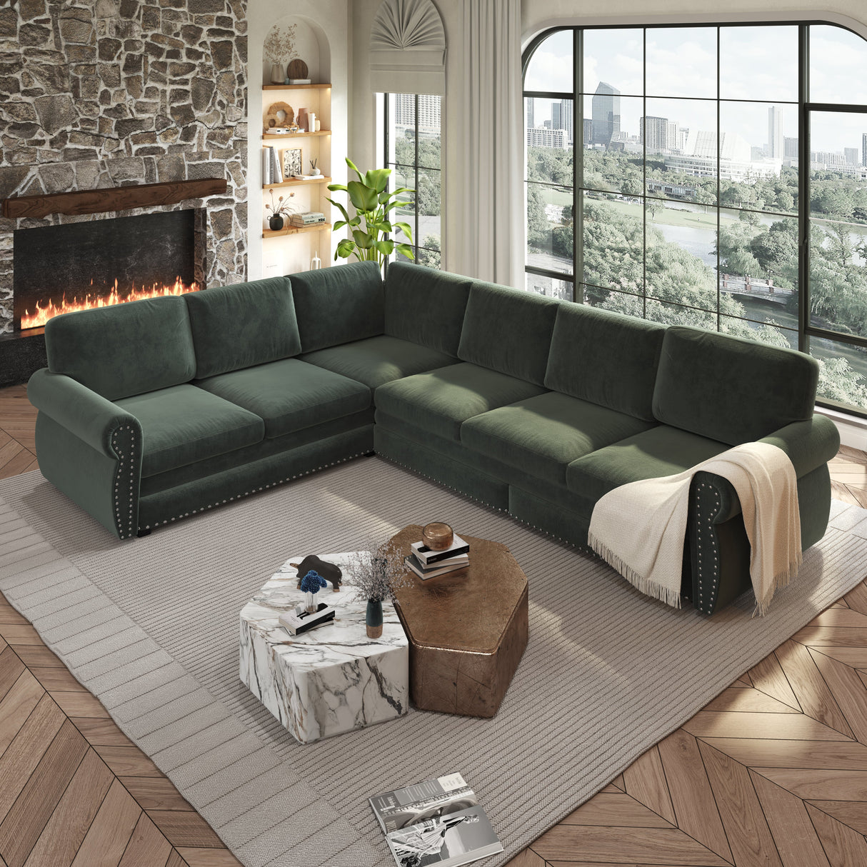 118" L-Shaped Convertible Sofa Couch